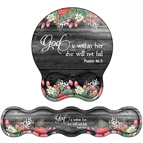Wrist Rest Support Ergonomic Gel Mouse Pad & Memory Foam Keyboard Set, Non-Slip Rubber PU Base for Home Office Working Studying Easy Typing & Pain Relief, Floral Quote Bible Verses Psalm 46:5 - color: Floral Quote Bible Verses Psalm 46:5