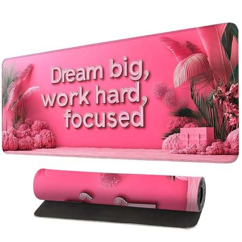 Large Mouse Pad, Pink Work Hard Desk Mat for Desktop, Women Girls Waterproof Gaming Mousepad, Computer Laptop Desk Accessories Protector Writing Pads for School Office Home (35.4" x 15.7") - color: Work Hard, size: 35.4" x 15.7"