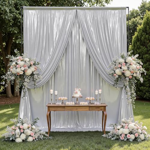 Outpain Thick 20 ft x 10 ft Silver Sequin Backdrop Curtain for Parties, Wrinkle Free Glitter Photo Backdrop Drapes 4 Panels 5x10ft Silver Back Drop Cloth for Wedding Christmas Photography Background - color: Silver, size: 5'(W) x 10'(H), 4 panels