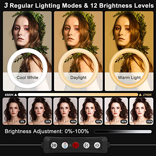 10" Selfie Ring Light with 73" Tripod Stand & 1 Phone Holder, LED Camera Ringlight with 48 RGB Colors Modes & Musical Rhythm Mode and 12 Brightness Dimmable for TikTok/Makeup/Photography/Vlog - color: 10" Musical Version