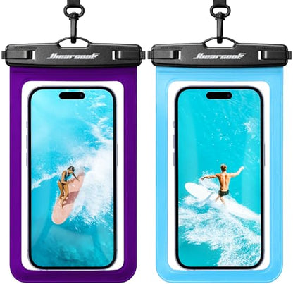 Hiearcool Universal Waterproof Phone Pouch, Dry Bag Compatible for iPhone 17 16 15 14 13 Pro Max XS Plus Samsung Galaxy S22 Cellphone Up to 8.9", IPX8 Water Proof Cell Phone Case for Beach-2Pack - color: Blue & Purple