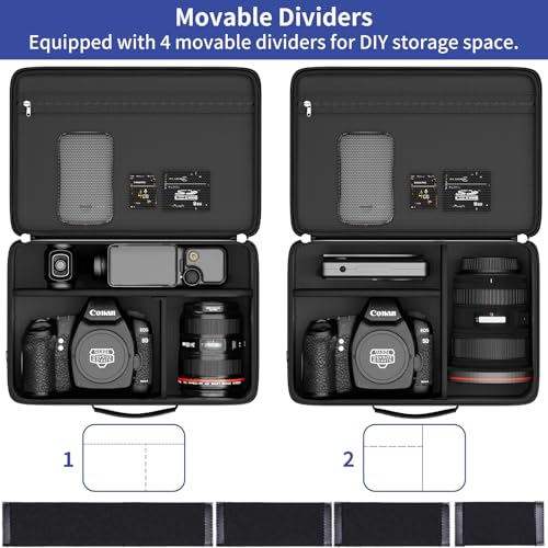Tamfile Camera Bag for Canon/Sony/Nikon/Mirrorless/DSLR, Black | Compatible with Lens and Tripod, 4 Dividers, Water-Resistant Zipper, Fireproof Portable Travel Hard Case, Shoulder Strap