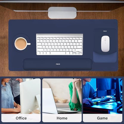 MOSISO Keyboard Mouse Pad Set, Large Gaming Mouse Pad&Rectangular Keyboard Wrist Rest&Mousepad with Wrist Rest&Coaster, Ergonomic Non-Slip&Easy Typing Pad with Curved Silicone Lining, Navy Blue - color: Navy Blue