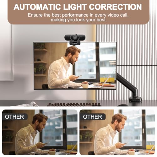 1080P Full HD Webcam, AF Auto Light Correction, Dual-Digit Microphone, Privacy Cover, Noise 360° Rotatable, Plug & Play USB Webcams