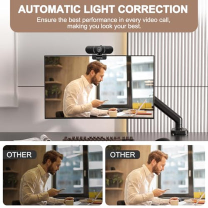 1080P Full HD Webcam, AF Auto Light Correction, Dual-Digit Microphone, Privacy Cover, Noise 360° Rotatable, Plug & Play USB Webcams