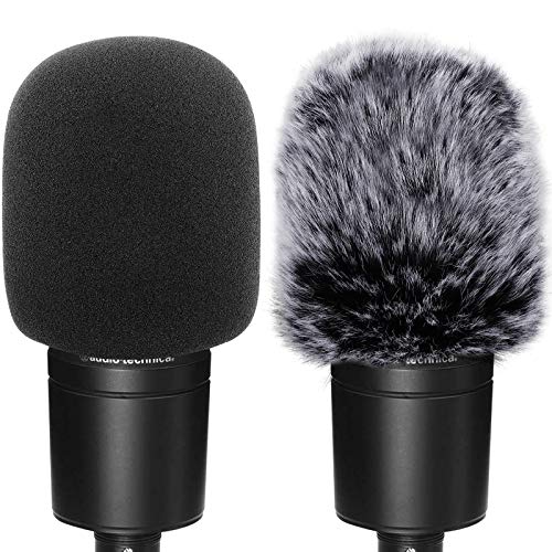Windscreen Pop Filter Compatible with AT2020,Mic Foam Cover+Furry Windscreen Muff Wind Compatible with Audio Technica at2020 at2035 at2500 at2050 at4040,Chromlives Furry & Foam Microphone Cover 2Pack - color: AT2020 Windscreen