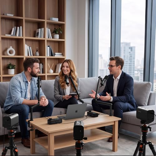 NearStream PodKit Quad, Podcasting Quad Kit, Podcast Bundle Includes 4 VM20 Streaming Camera, 4 AM25X Microphone, 4 ST20 Boom Arm, 2 AMIX40U Audio Mixer, 4 Camera Tripod and 4 XLR Cables - style: Podcasting Quad Kit