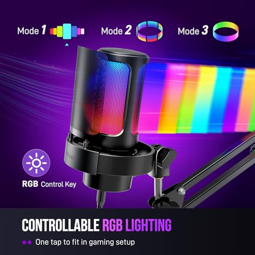 FIFINE USB Gaming Microphone Kit, PC Streaming Mic with RGB Lights, Mute, Gain Knob, Metal Boom Arm for Recording Podcast, Condenser Computer Microphone Set Compatible with PS4/PS5-AmpliGame A8T - size: A8T-Boom Arm