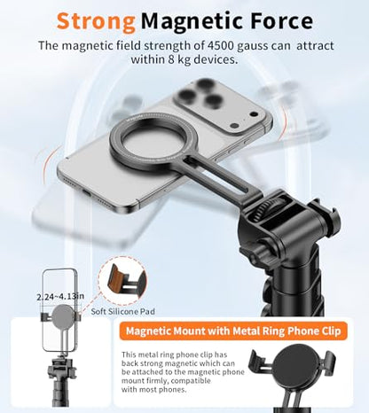XXZU 74" Magnetic Phone Tripod with Magnetic Clip for Magsafe,Camera Tripod,Tripod For Camera Phone with Remote & Cold Shoe,Camera Stand Tripod for iPhone/Canon/Nikon/DSLR/Digital Camera Accessory Kit - size: 74in