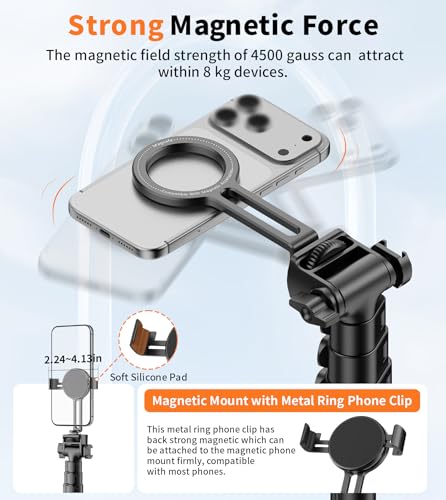 XXZU 74" Magnetic Phone Tripod with Magnetic Clip for Magsafe,Camera Tripod,Tripod For Camera Phone with Remote & Cold Shoe,Camera Stand Tripod for iPhone/Canon/Nikon/DSLR/Digital Camera Accessory Kit - size: 74in