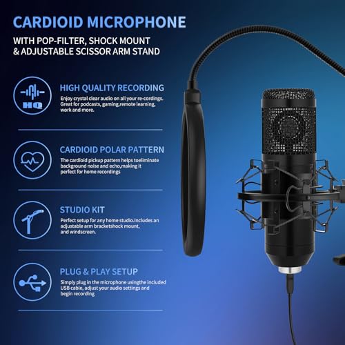 GUHUS USB Condenser Microphone,Computer PC Microphone Kit with Adjustable Boom Arm Stand Shock Mount for YouTube Vocal Gaming Streaming