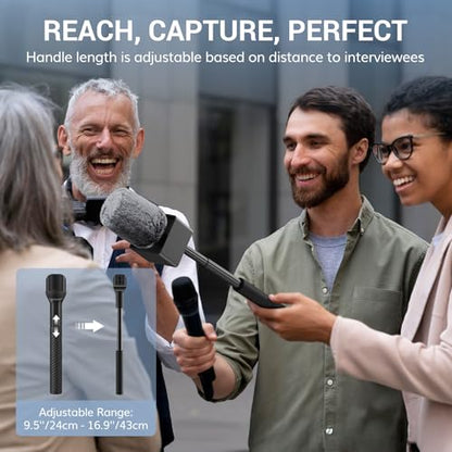 TONOR Wireless Mic Handle Compatible with DJI, RODE, Hollyland, Adjustable length Microphone Stand for ALL Lavalier Mic, Channel Flag Box, Rubber Grip, Wind Muff for Vlog, Reports, Interview, TP40