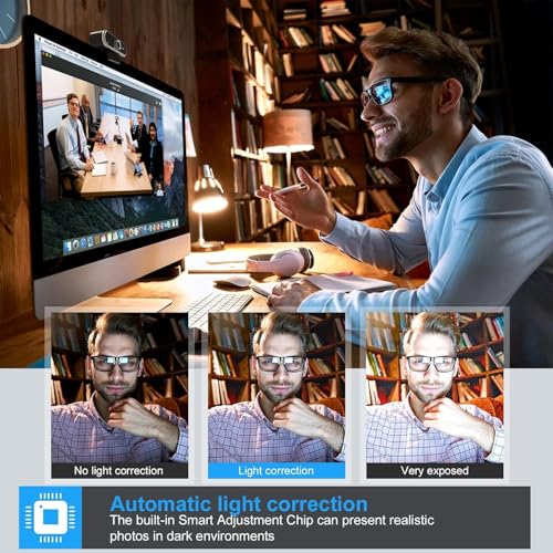 Webcam 1080P with Microphone and Webcam Cover Plug and Play with Auto Light Correction for Laptop PC Desktop for Live Streaming Video Call Conference
