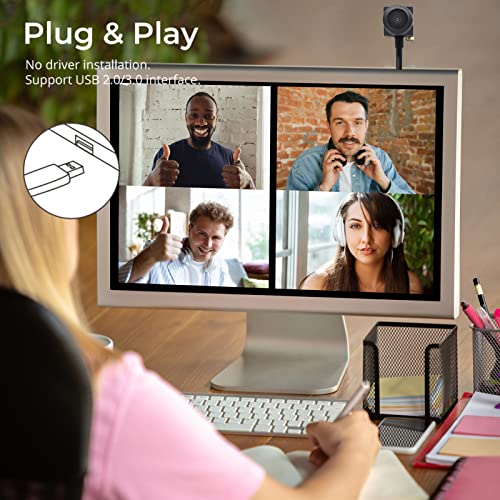 1080P Webcams Eye Contact Computer Camera Center Cam with Microphone 120°Wide-Angle Mini USB Cameras Webcam for Zoom/Skype/Teams, Conferencing/Calling/Gaming Laptop