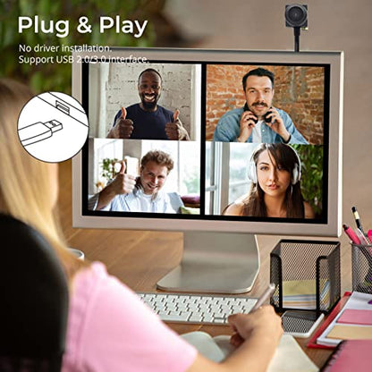 1080P Webcams Eye Contact Computer Camera Center Cam with Microphone 120°Wide-Angle Mini USB Cameras Webcam for Zoom/Skype/Teams, Conferencing/Calling/Gaming Laptop