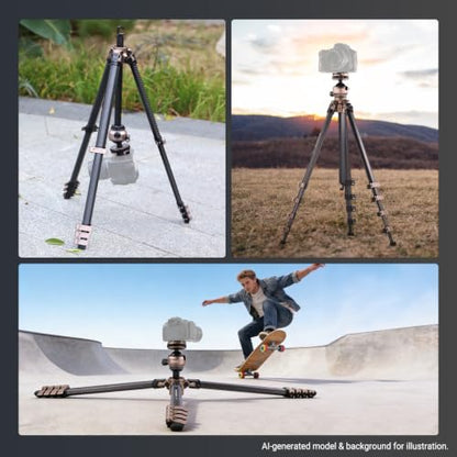 NEEWER LITETRIP Carbon Fiber Travel Tripod with Pan Tilt Low Profile Ball Head,62.4" DSLR Camera Phone Holder Stand Compatible with PD V3 Plates iPhone, 2 Center Columns,Max Load 22 lb, LT39