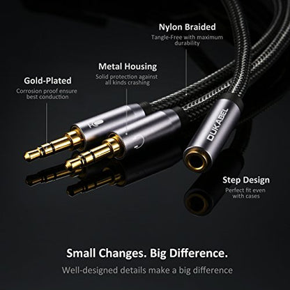 DUKABEL Gold-Plated & Strong Braided Y Splitter Audio Cable - Separate Microphone & Headphone Port Gaming Headset Earphone Adapter - TopSeries (12inch / 30cm) - size: 12 inches