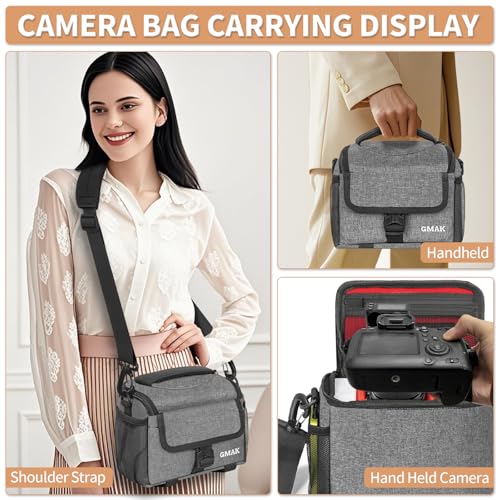 Camera Carrying Bag, Anti-Shock Camera Case Bag with Water-resistant Rain Cover Compatible for Canon EOS R50 M50 Powershot SX540 SX70, Nikon Coolpix L340 B700 P610, Panasonic LUMIX, Sony a6100 a6400 - color: Grey, size: Small