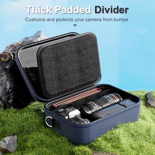 ProCase Hard Shell Camera Case for Canon Rebel T7/EOS R100/R50/DSLR/SLR/Nikon/Sony/Mirrorless Cameras, Soft Padded Digital Camera Travel Bag with 1 Shoulder Strap and 3 Adjustable Dividers -Navy - color: Navy