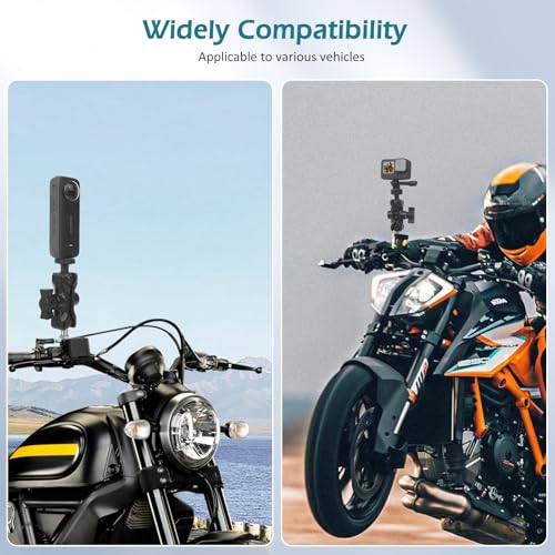 Camera Mount with 360°Dual Ball Head, Motorcycle Handlebar Mounting Bundle Kit for lnsta360 X5/X4/X3/ Gopr0//LED Light, 1/4"-20 & Tripod Adapter, Action Camera Mount Adapter for M8 Hole Base,75018 - style: M8 Action Camera Mount Kit