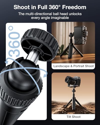 Llano 16"/40cm Action Camera Tripod for DJI Osmo Pocket 4/3, Insta360 X5 X4 X3, Gopro Hero13/12, Extendable Mini Tripod with 1/4'' Screw, Small Selfie Stick for Sony, Canon, 360° Ball Head, Black