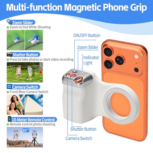Magnetic Phone Camera Grip,Smartphone Shooting Holder, Selfie Handle Fun Shot Magnetic Grip for iPhone & Android with Wireless Shutter Button, Creator Kit for TikTok/Selfies/Photography/Video - size: Phone Camera Grip no Light