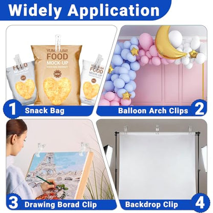 Rosellas 12 Pack Balloon Arch Clips, Plastic Transparent Backdrop Spring Clamps, 3.5" Heavy Duty Clip for Backdrop Stand, Photography Studios, Birthday Wedding Decoration, Crafts, Clothing