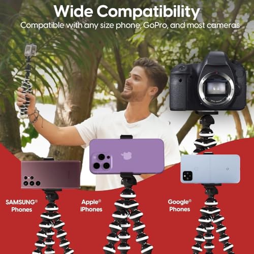 Acuvar 10" Octopus Flexible Tripod for iPhone Android and Camera with Screw Quick Release Plate, Universal Phone Tripod, Mount Wireless Camera Remote Shutter Live Streaming Content Creator Essentials - style: Tripod + Phone Holder + Remote