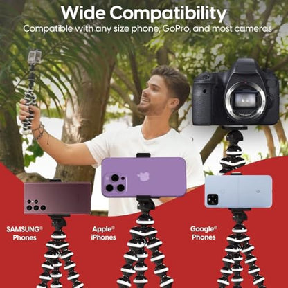 Acuvar 10" Octopus Flexible Tripod for iPhone Android and Camera with Screw Quick Release Plate, Universal Phone Tripod, Mount Wireless Camera Remote Shutter Live Streaming Content Creator Essentials - style: Tripod + Phone Holder + Remote