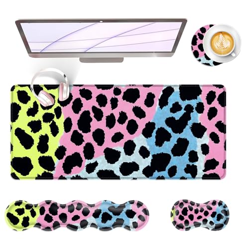 Large Keyboard Mouse Pad Set, Extended Mouse Pad+Keyboard Wrist Rest Support, Memory Foam Ergonomic Easy Typing, 4Pcs (31.5×11.8 in) Desk Pad Set for Office Home,Leopard Print - color: Leopard Print