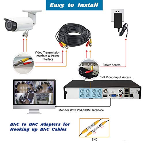 Flashmen 2-Pack 25ft HD Video Power Security Camera Cables Pre-Made All-in-One Extension Wire Cord with BNC Connectors for CCTV Security Camera Black