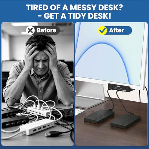 EJAY Clamp USB Hub Desk Mount, 5-in-1 Aluminum Mountable USB C Hub with SD/TF Card Reader, 59" Long Cable Under Desk USB Hub for iMac, MacBook, Floor PC, 5Gbps Desktop Hub, Black - color: Black