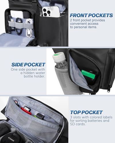 Smasrob Camera Bag with Tripod Holder, Rain Cover and Hidden Water Bottle Holder, Camera Sling Bag with Extra Storage Section, Black