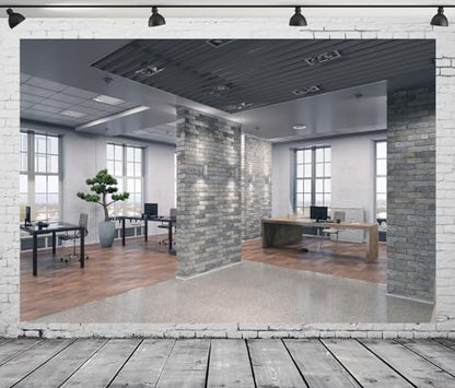 BELECO 12x10ft Fabric Modern Office Backdrop for Video Conference Elegant Business Interior Brick Wall Windows Virtual Home Photography Background Live Zoom Calls Photoshoot Props (A10555-1210) - size: 12x10FT