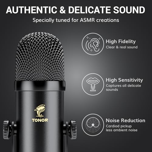 TONOR ASMR Microphone Equipment Bundle with Audio Interface, Immersive 3D Stereo Audio, Dual Condenser Mics with Audio Mixer, Clear Sound, Volume Control, with Furry Windscreens, Set for ASMR, Black - color: Black
