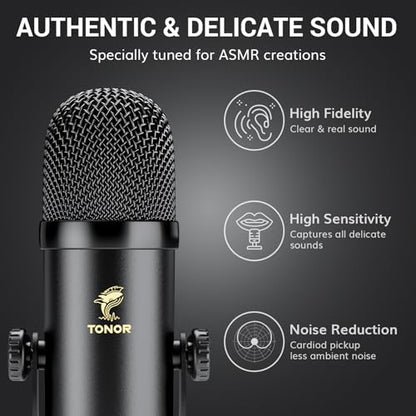 TONOR ASMR Microphone Equipment Bundle with Audio Interface, Immersive 3D Stereo Audio, Dual Condenser Mics with Audio Mixer, Clear Sound, Volume Control, with Furry Windscreens, Set for ASMR, Black - color: Black