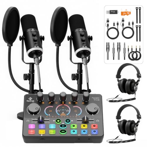 Podcast Equipment Bundle for 2, Dynamic XLR/USB Gaming Microphone & Streaming Audio Mixer with RGB Lights, Perfect for Podcast, Recording, Video Vocal, PC - color: ST-RS2-D-2PC