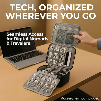Electronics Organizer Case - Multi-Layer Full Flat Opening With Compartments and Pockets - Cord Organizer for Accessories, Cables, Electronics Travel