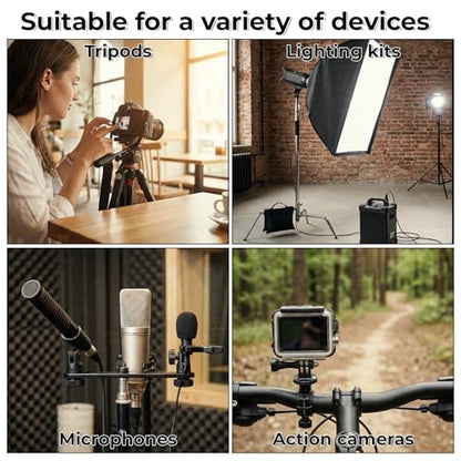 Skrfren Tripod Adapter Set, 1/4 to 3/8 & 3/8 to 1/4 Camera Screw Adapter, Aluminum Alloy Thread Converter Male Female, Mounting Screws Kit for Tripod Monopod Light Stand Microphone (Silver)