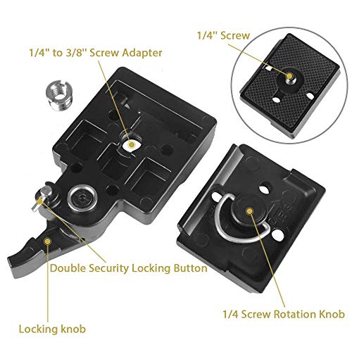 UTEBIT 323 RC2 Tripod Quick Release Plate, with 1/4" and 3/8" Camera Screw | Metal Rapid Connect Adapter Tripod Mount Plate for Manfrotto 200pl-14 Rc2 Camera Tripod Head, Black