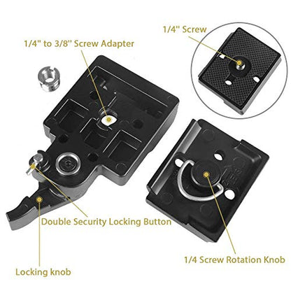 UTEBIT 323 RC2 Tripod Quick Release Plate, with 1/4" and 3/8" Camera Screw | Metal Rapid Connect Adapter Tripod Mount Plate for Manfrotto 200pl-14 Rc2 Camera Tripod Head, Black