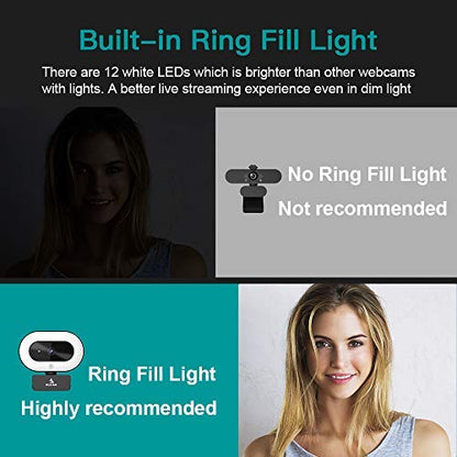 NexiGo StreamCam N930E with Software, 1080P Webcam with Ring Light and Privacy Cover, Auto-Focus, Plug and Play, Web Camera for Online Learning, Zoom Meeting Skype Teams, PC Mac Laptop Desktop - style: Webcam with Light