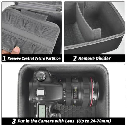 Comecase Hard Camera Case for Canon R50/R100/T7, for Sony A6400/ZV-E10 | Small Camera Bag with Hard EVA Shell, Adjustable Dividers, 6 Battery/SD Organizer Slots and Shoulder Strap, Case only, Grey - color: Grey