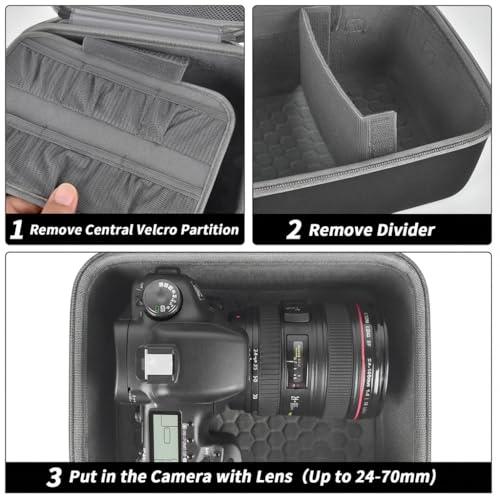Comecase Hard Camera Case for Canon R50/R100/T7, for Sony A6400/ZV-E10 | Small Camera Bag with Hard EVA Shell, Adjustable Dividers, 6 Battery/SD Organizer Slots and Shoulder Strap, Case only, Grey - color: Grey