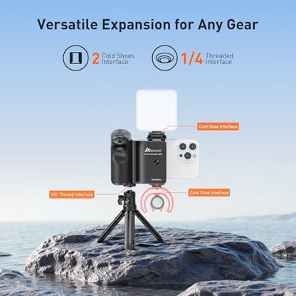 AMAZEAR Shutter Grip for iPhone 17 Pro Max/Android Mobile Phones, DSLR Camera Style Cellphone Photography Handle with Bluetooth Remote for Samsung Galaxy S26 Ultra, for Google Pixel, Compatible iOS26