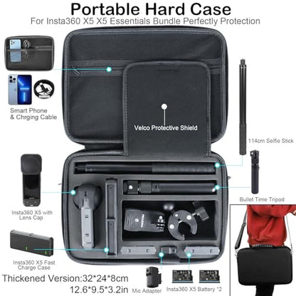 PellKing Accessories Kit for insta360 X5,Included Carrying Case with Belt,2 Pcs Metal 1/4" Adapter,Handlebar Clamp,Magnetic Mount,43in Selfie Stick,Chest Strap,Head Strap,Backpack Mount,and Others