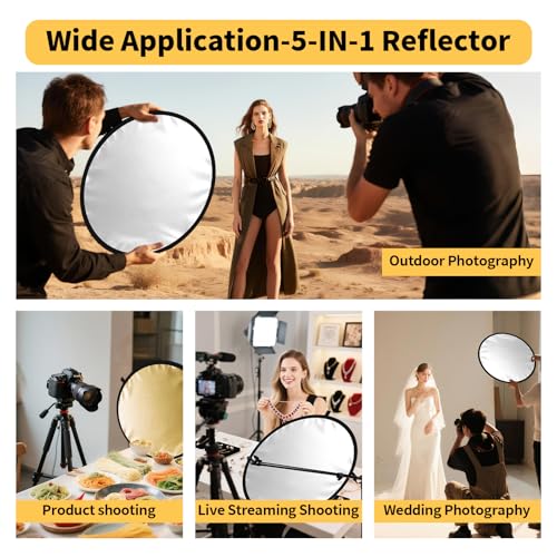 24/32/43/52in Light Reflectors for Photography, 5 in 1 Light Diffuser with Panel & Bag Reflector Photography, Ideal for Content Creator Essentials&Photographer in Silver,Gold,White and Black - size: 32inch/80cm