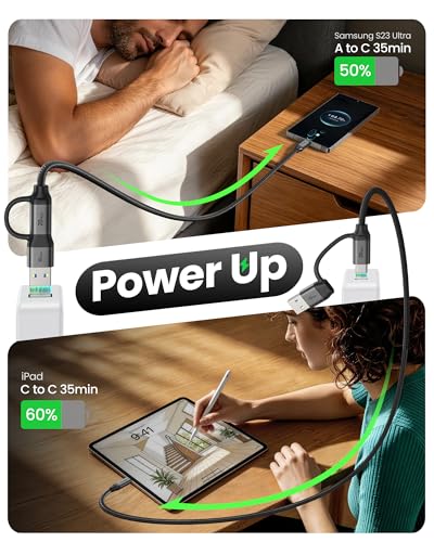 Silkland 2 in 1 USB A to USB C Data Cable 10Gbps, USB C to USB C 3.2 GEN 2x2 20Gbps Data Transfer, 15W/240W Fast Charging, USBC Monitor Video Cable for iPhone 17/16, Samsung S24/23, MacBook/iPad 10FT - size: 10 Feet