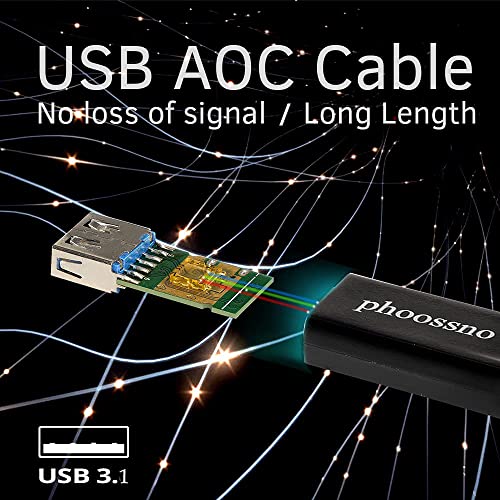 phoossno USB 3.1 Extension Cable Active Optical USB 10Gbps 50ft Compatible with Microsoft Azure Logitech Camera Xbox Touch Screen Kinect Keyboard Mouse Intel RealSense