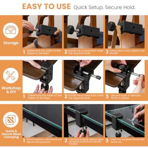 Heavy Duty C Clamp & Desk Clamp, Aluminum Alloy Table Mount with 1/4" & 3/8" Camera Tripod Adapter, Wide Jaw Design for Desk, Shelf, Camera Mount, Woodworking & Workbench (Black) - color: Black